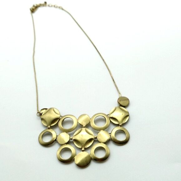 NY Signed Brushed Gold Circle Choker Necklace Contemporary - Picture 2 of 10